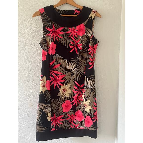 Womens B-Works Black Tropical Floral Vacation Beach Sleeveless Sheath Dress Sz 8 - Picture 1 of 5